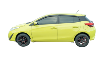 Side view of beautiful light green hatchback car isolated with clipping path in file format png