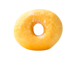 Top view of single sugar glazed cinnamon donut isolated with clipping path in file format png