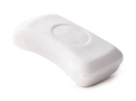 Side view of single bar of dry white soap isolated with clipping path and shadow in file format png