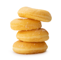 Side view of sugar glazed cinnamon donuts in stack isolated with clipping path and shadow in file format png