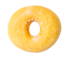 Top view of single sugar glazed cinnamon donut isolated with clipping path in file format png