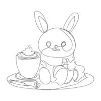 bunny with coffee one line art design vector