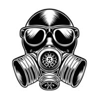 A black and white drawing of a gas mask and goggles illustration design vector