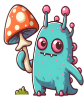 Cartoon monster holding a mushroom png