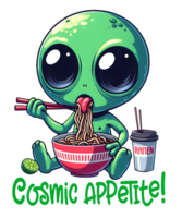 Funny alien eating ramen png