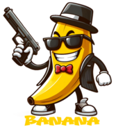 banana bandido desenho animado personagem com arma de fogo e oculos de sol png