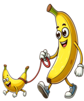 banana caminhando com cachorro desenho animado ilustração png