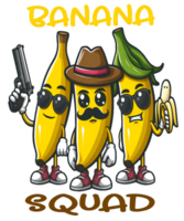 Banana squad cartoon characters with guns and sunglasses png
