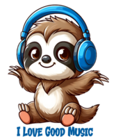 Cute sloth listening to music funny cartoon png