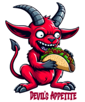 Devil's appetite cartoon character eating a taco png