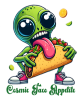 Funny alien eats taco cartoon png