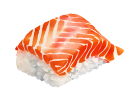 Watercolor and painting salmon sushi. Homemade Japanese food Illustration png