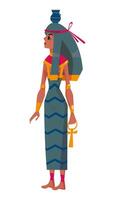 Ancient Egyptian goddess Nut. Deity of sky with water pot on head flat illustration. Mythological sacred character of heavens with ankh in hand isolated on white background. vector