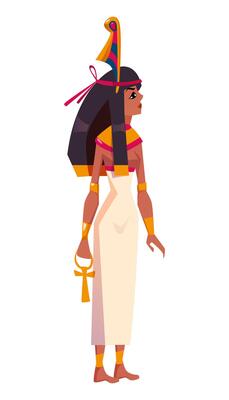 Ancient Egyptian goddess Maat. Deity of justice with sacred feather in hair flat illustration. Mythological character with symbol of truth on head isolated on white background.