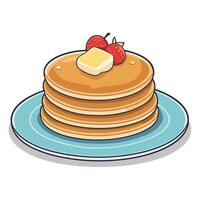 Stack of pancakes with syrup and berries cartoon illustration flat design vector