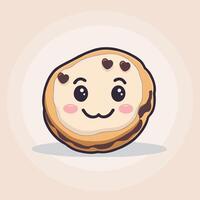 Cute cartoon chocolate chip cookie smiling illustration vector