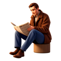 un hombre sentado en un taburete leyendo un periódico png