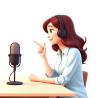 a woman in headphones is sitting at a table with a microphone png