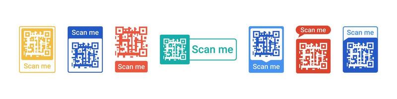 QR code frame for smartphone contactless payment flat illustration. Scan me template set for mobile application for internet business. Scanning barcode for online shopping cashless technology. vector