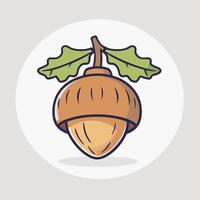 Cartoon Acorn with Leaves on Gray Background vector