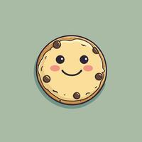 Cute cartoon chocolate chip cookie smiling illustration vector