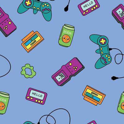 Seamless retro pattern. Nostalgia of the 90s. Design for fabric, textiles, wallpaper, packaging