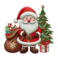 cute gnome Santa Claus cartoon character hand draw happy Merry Christmas embroidered style on transparency png