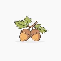 Cartoon Acorn with Leaves on Gray Background vector