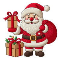 cute gnome Santa Claus cartoon character hand draw happy Merry Christmas embroidered style on transparency png