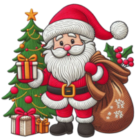 cute gnome Santa Claus cartoon character hand draw happy Merry Christmas embroidered style on transparency png