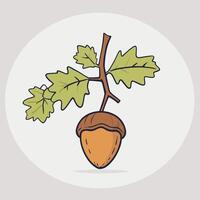 Cartoon Acorn with Leaves on Gray Background vector