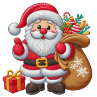 cute gnome Santa Claus cartoon character hand draw happy Merry Christmas embroidered style on transparency png