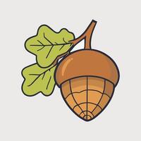 Cartoon Acorn with Leaves on Gray Background vector