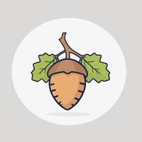 Cartoon Acorn with Leaves on Gray Background vector