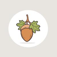 Cartoon Acorn with Leaves on Gray Background vector