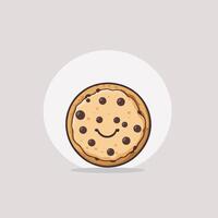 Cute cartoon chocolate chip cookie smiling illustration vector