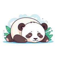 Lazy panda cartoon sleeping lying on the floor vector