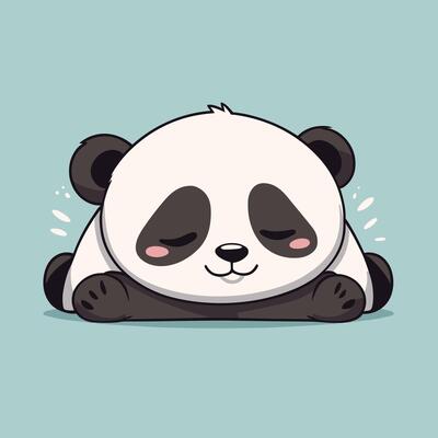 Lazy panda cartoon sleeping lying on the floor