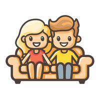 Cute couple in love sitting on couch simple illustration vector