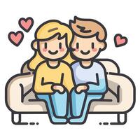 Cute couple in love sitting on couch simple illustration vector