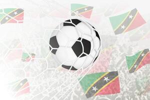 National Football team of Saint Kitts and Nevis scored goal. Ball in goal net, while football supporters are waving the Saint Kitts and Nevis flag in the background. vector