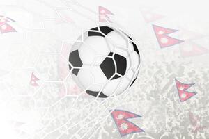 nacional fútbol americano equipo de Nepal anotado meta. pelota en objetivo neto, mientras fútbol americano partidarios son ondulación el Nepal bandera en el antecedentes. vector