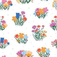 Spring wildflowers seamless pattern, floral compositions, bouquets wallpaper, textile print, scrapbooking, stationary, wrapping paper, background. EPS 10 vector