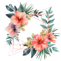 watercolor floral wreath with red flowers on transparent background png