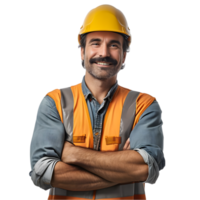 a man in an orange vest and hard hat png
