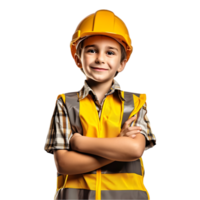 a young boy in a hard hat and vest png