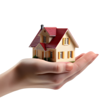 a hand holding a house model on a transparent background png
