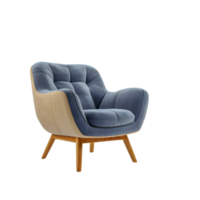 a blue chair with a wooden frame on a transparent background png