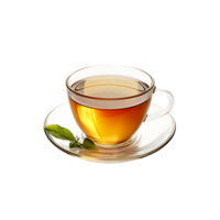 a cup of tea with a leaf on the side png