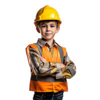 a young boy in a hard hat and vest png